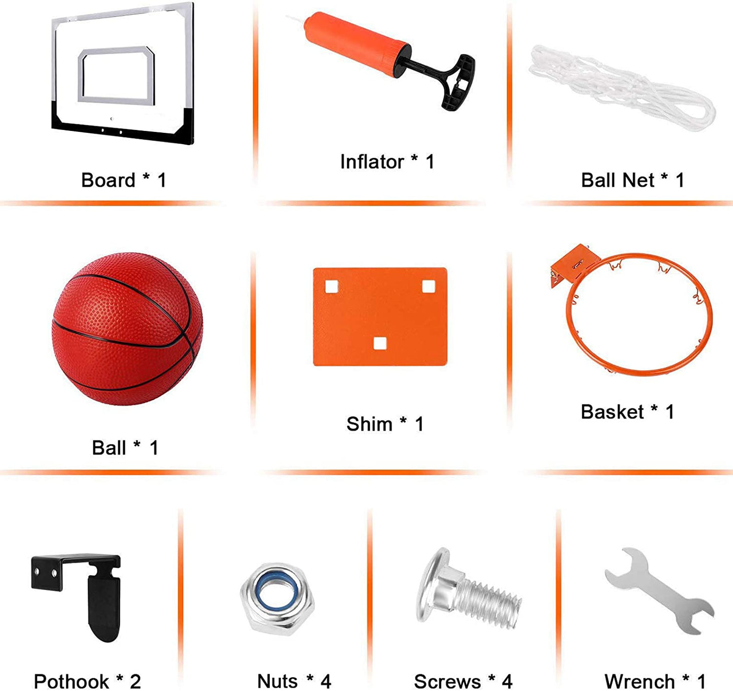Indoor Mini Basketball Hoop Set for Kids and Adults - Strong Over The Door Basketball Hoop Game with Pump - Ideal Sport Toys Gift for Boys, Girls, and Teens - Orange