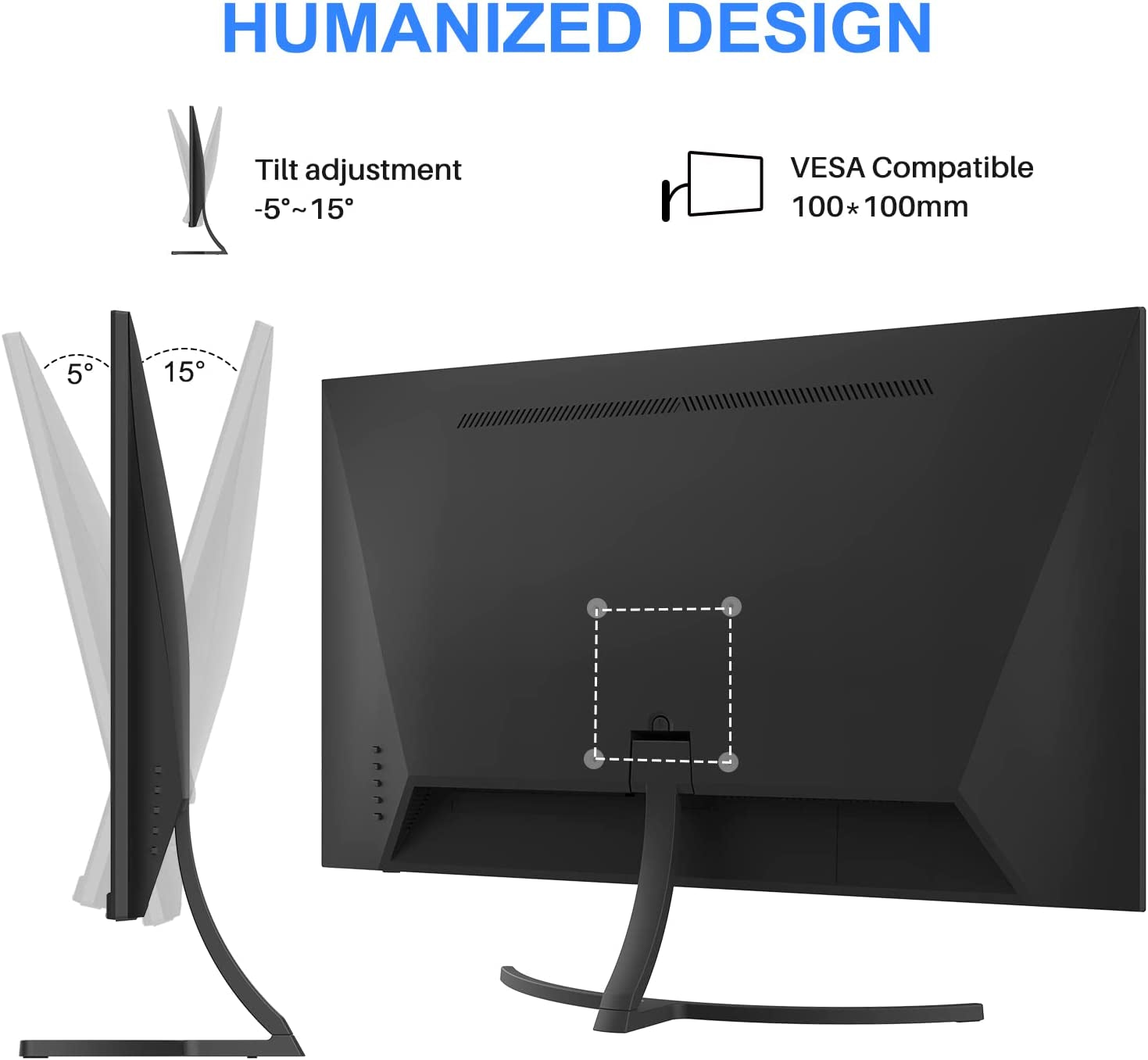 27" Full HD Monitor with USB Type-C, Built-in Speakers, 75Hz Refresh Rate, HDMI, VGA, Tilt Adjustment, Eye Comfort