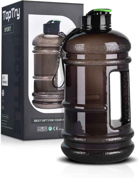 Large Capacity Sports Water Jug with Handle and Strap: 2.2L Half Gallon Water Bottle, Leak-Proof, Perfect for Workout, Camping, and Cycling