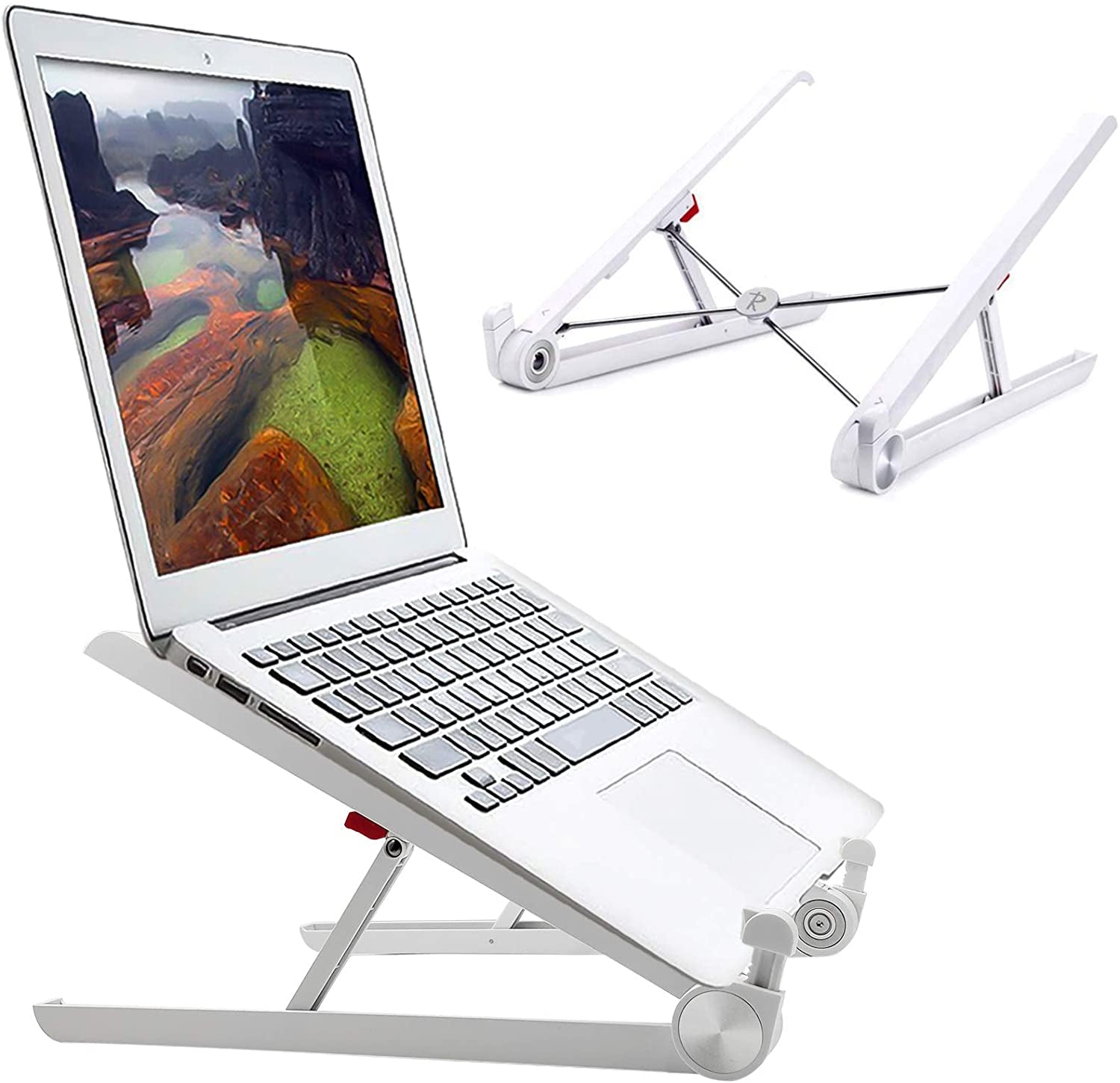 Foldable Portable Laptop Desk Stand: Ergonomic Cooling Pad and Ventilated Laptop Riser for MacBook Pro, MacBook Air, Lenovo, Dell, and More 10-16” Laptops