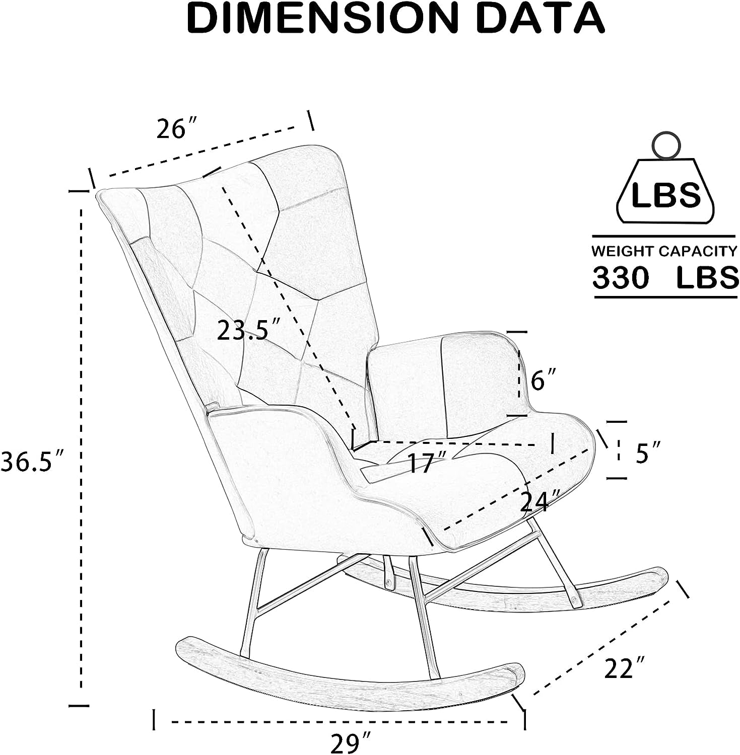 Accent Rocking Chair With Wooden Legs - Mid Century Fabric Rocker  Patchwork Linen for Livingroom Bedroom, Pink