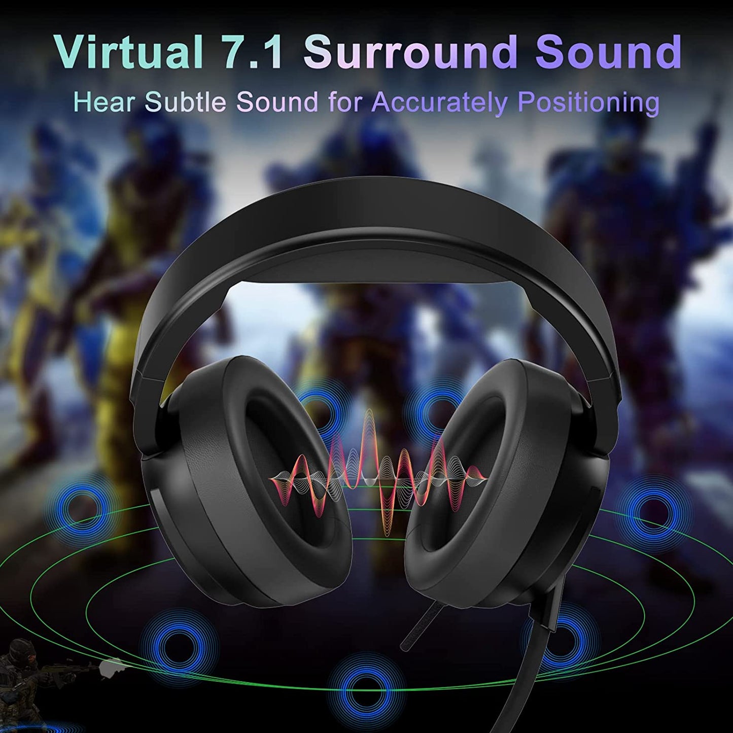 USB Pro Gaming Headset V20U for PC - 7.1 Surround Sound Headphones with Noise Cancelling Microphone. Features RGB Lights and Memory Foam Ear Pads. Compatible with Laptops.