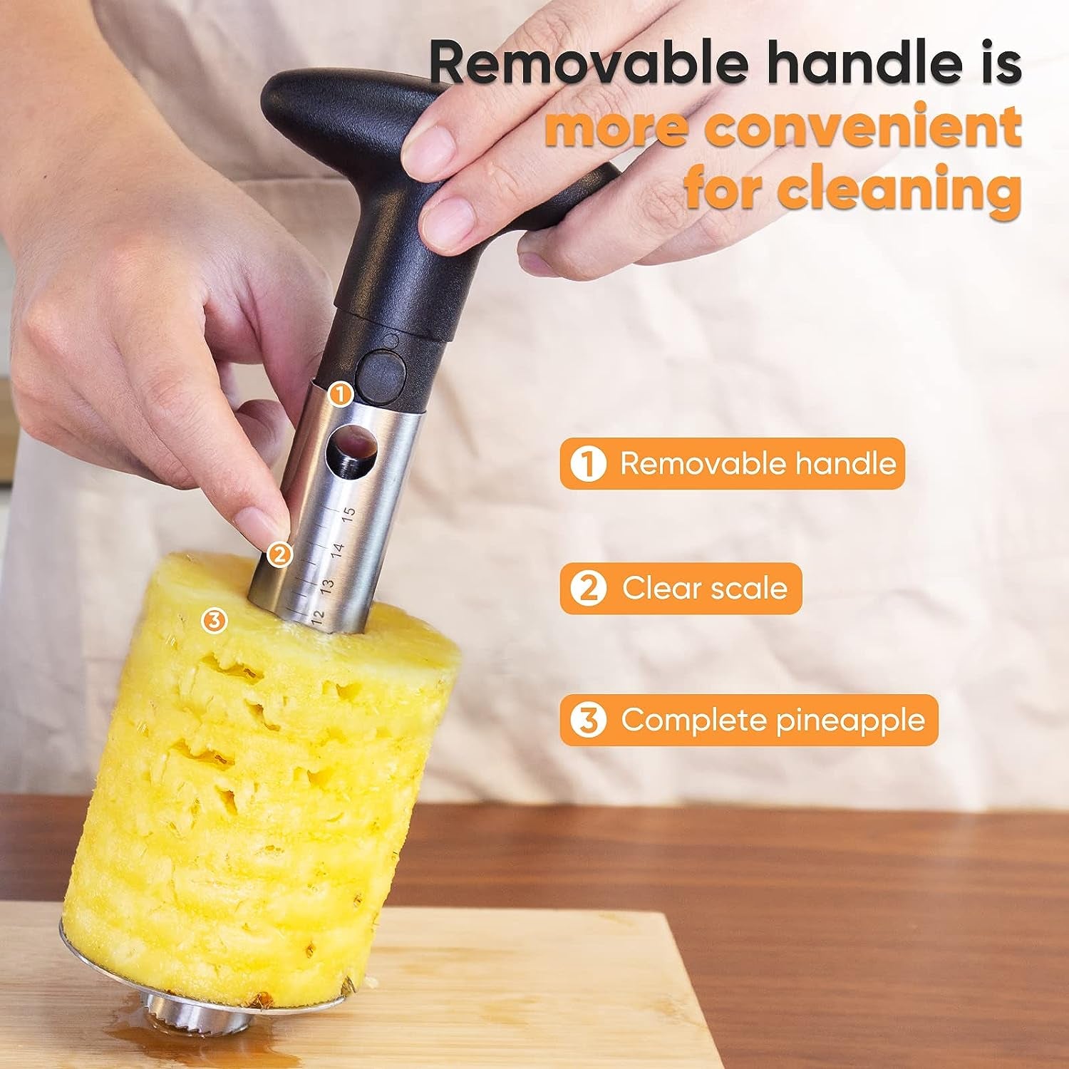 Pineapple Corer Cutter, Stainless Steel Fruit Pineapple Peeler Slicer [Upgraded, Reinforced, Thicker Blade], Pineapple Core Remover with Measure Mark, Kitchen Tool for Diced Pineapple Rings