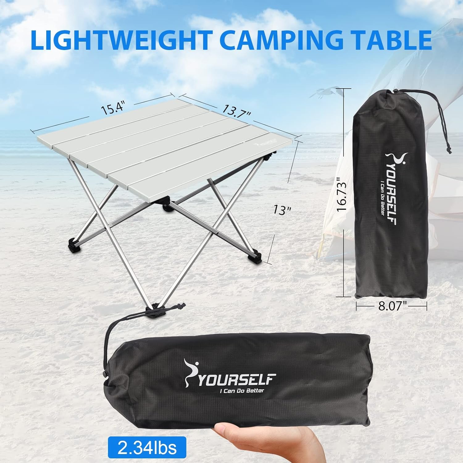 Portable Folding Camping Table with Storage Bag - Ideal for Outdoor, Indoor, Beach, Picnics, BBQ, Hiking, Boating, Travel, and Fishing - Silver
