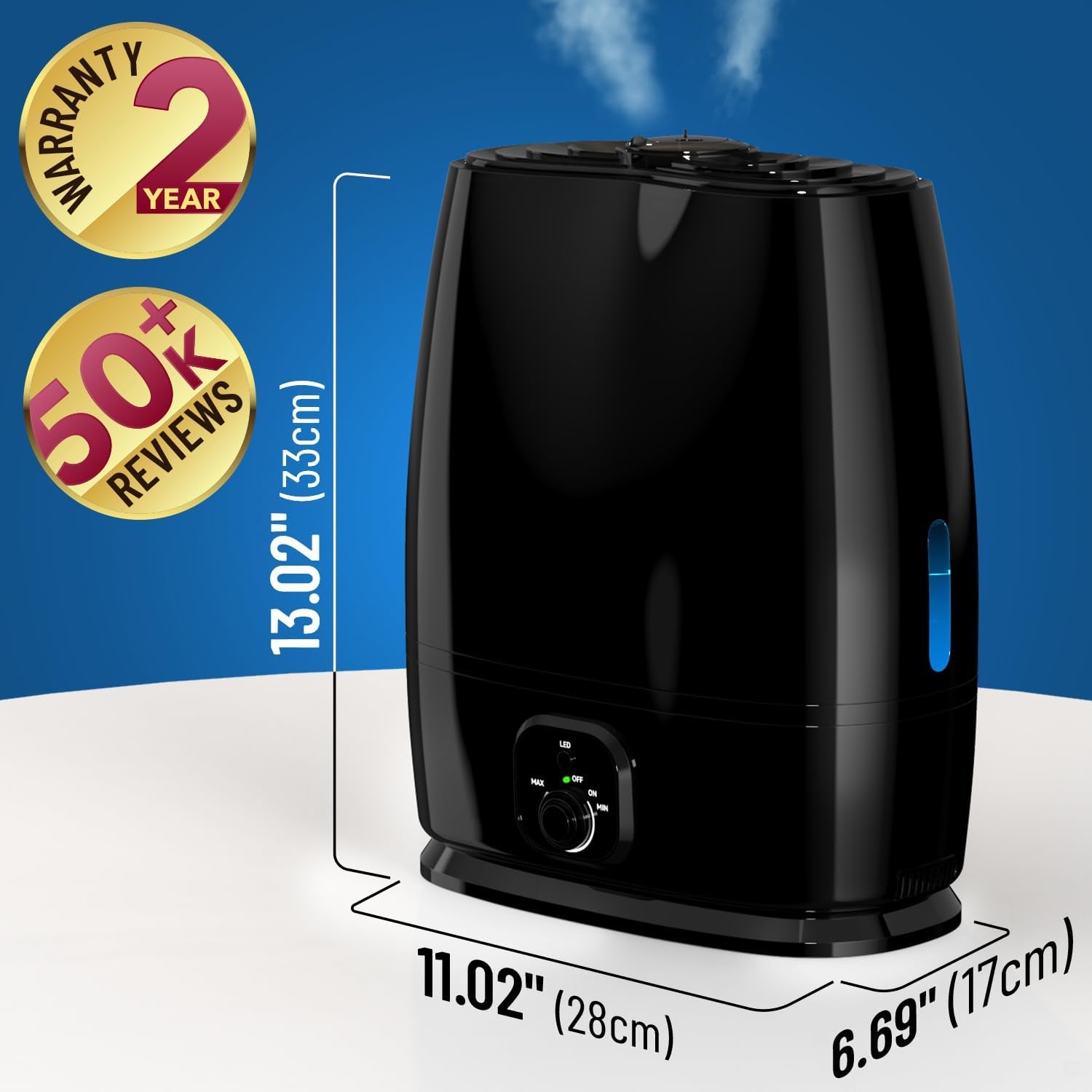 6L Ultrasonic Cool Mist Humidifiers - Quiet and Filterless for Large Bedrooms - Includes Essential Oils Tray - Ideal for Baby, Kids, and Nursery - Operates up to 50 Hours