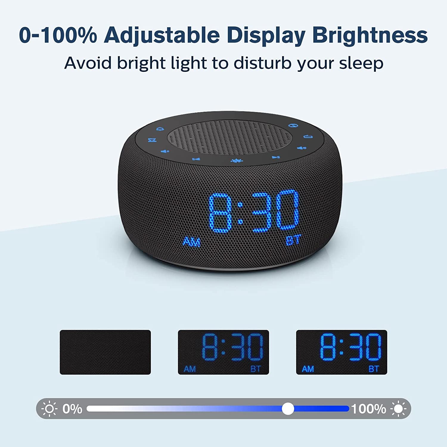 Bluetooth Speaker Alarm Clock with FM Radio - Hi-Fi Sound, Dimmable Display, Wall-Powered Alarm Clock Radio for Bedroom