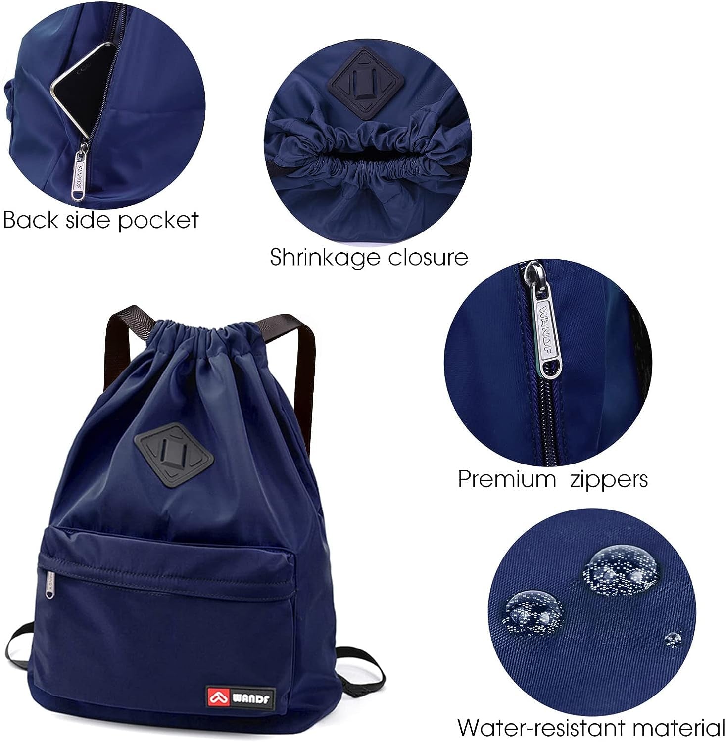 Water-Resistant Nylon Drawstring Backpack with Wet Pocket - Suitable for Gym, Shopping, Sports, and Yoga - Convenient String Bag Sackpack Design - Blue