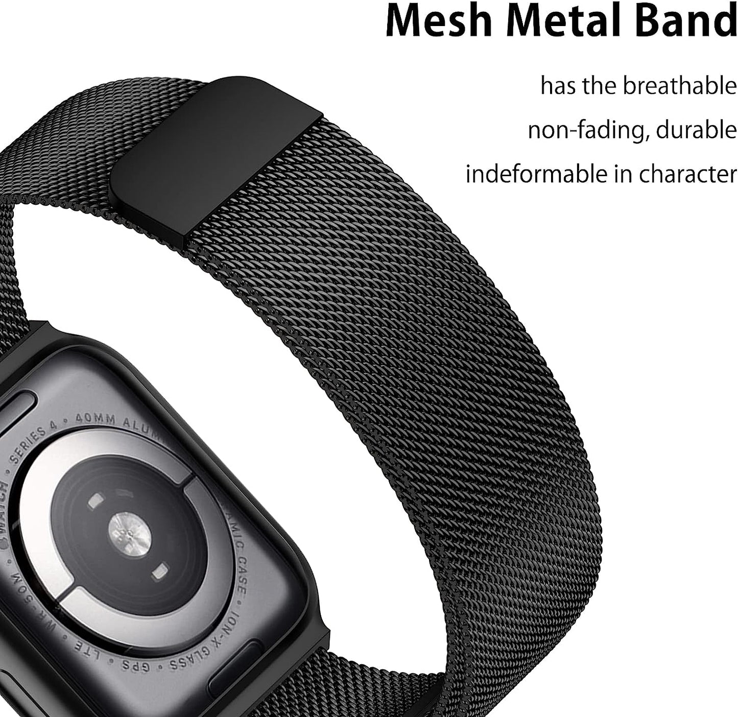 Magnetic Mesh Metal Band - Compatible with Apple Watch Bands 44mm 45mm 49mm 42mm; Replacement Strap for iWatch Series 8 7 6 5 4 3 2 1 SE; Ultra Adjustable Bracelet Loop for Men and Women; Available in Black.