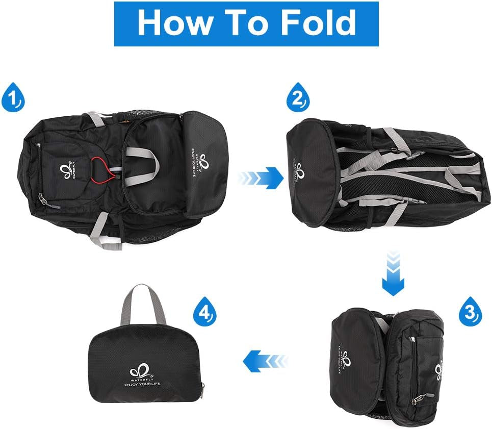 Hiking Backpack Lightweight Packable Hiking Daypack for Outdoor Traveling Cycling Camping (Black)