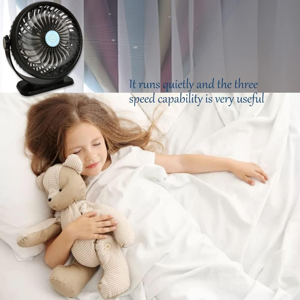 5-Inch USB Desk Fan with 3 Speeds: Powered by a 2600mAh Battery and USB, this Mini Desktop Fan Provides Strong Airflow. Versatile for Home, Office, Outdoor, and Travel Use. Color: Black.