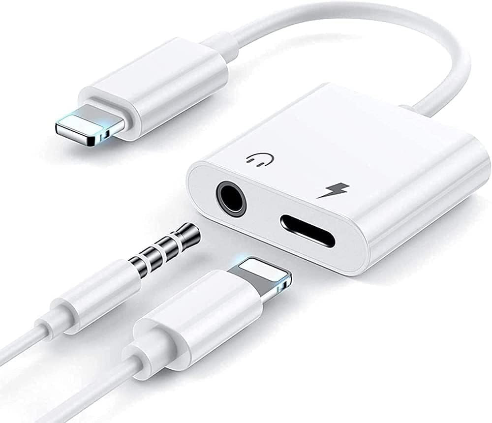 2-in-1 Headphone Jack Adapter for iPhone - Combines a 3.5mm Jack AUX Audio Dongle and Charging Cable Connector, Compatible with iPhone 11, 7, 8 Plus, X, 10, XS, XS Max, XR, and Supports All iOS Systems.