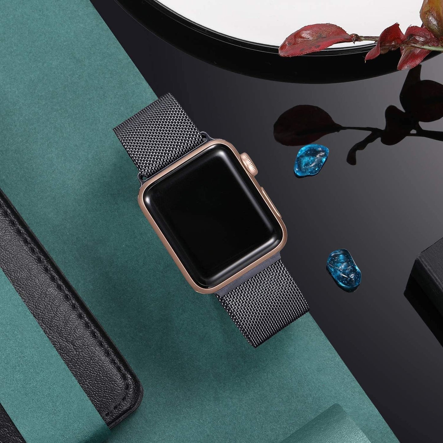 Stainless Steel Bracelet Strap - Compatible with Apple Watch Band 38mm 40mm 41mm Series SE 8/7/6/5/4/3/2/1; Features Unique Magnet Lock for Secure Fit; Available in Space Gray.