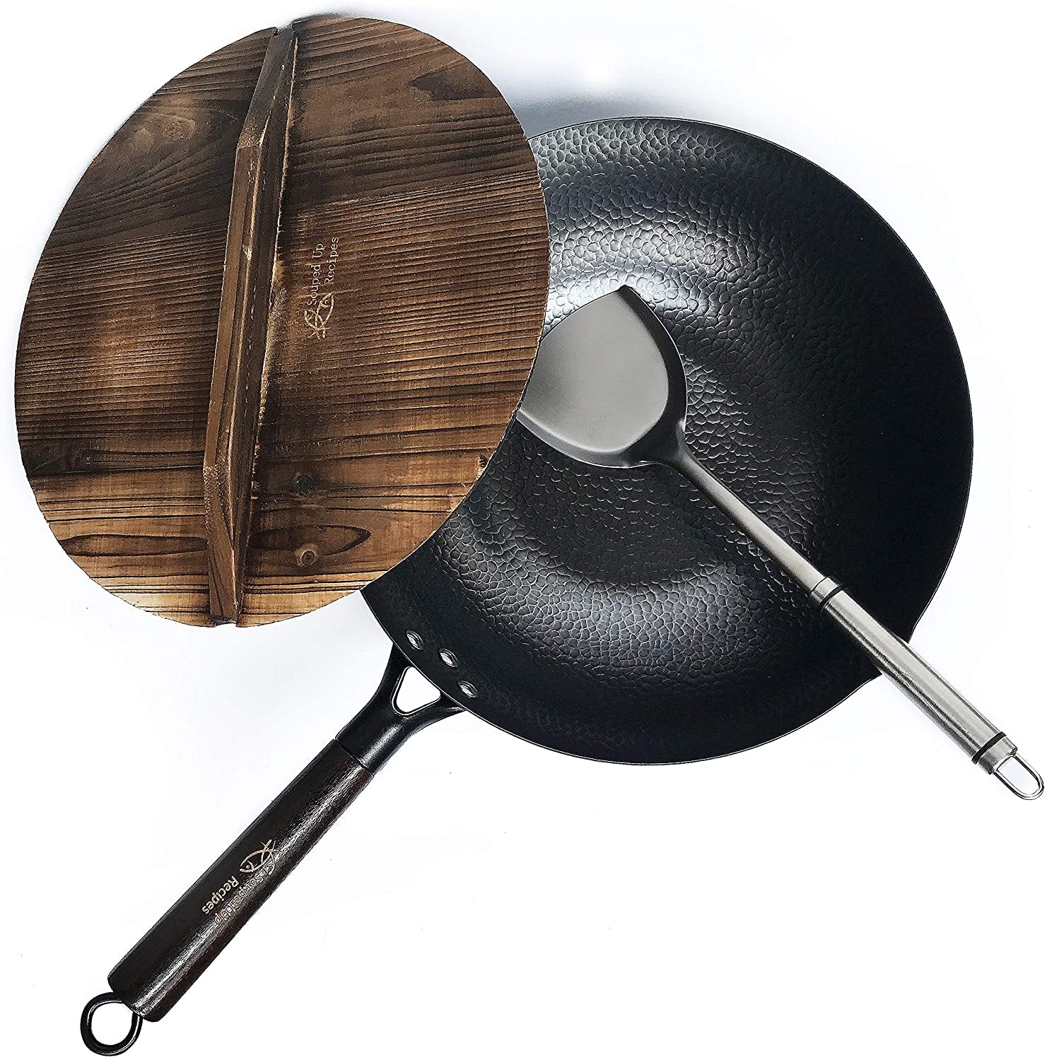 Carbon Steel Wok for Electric, Induction, and Gas Stoves: Includes Lid, Spatula, and User Guide Video