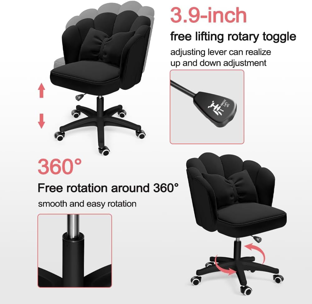 Cute Petal Office Desk Chair, Modern Fabric Height Adjustable Chair Makeup Chairs Computer Chairs (Modern, Black)