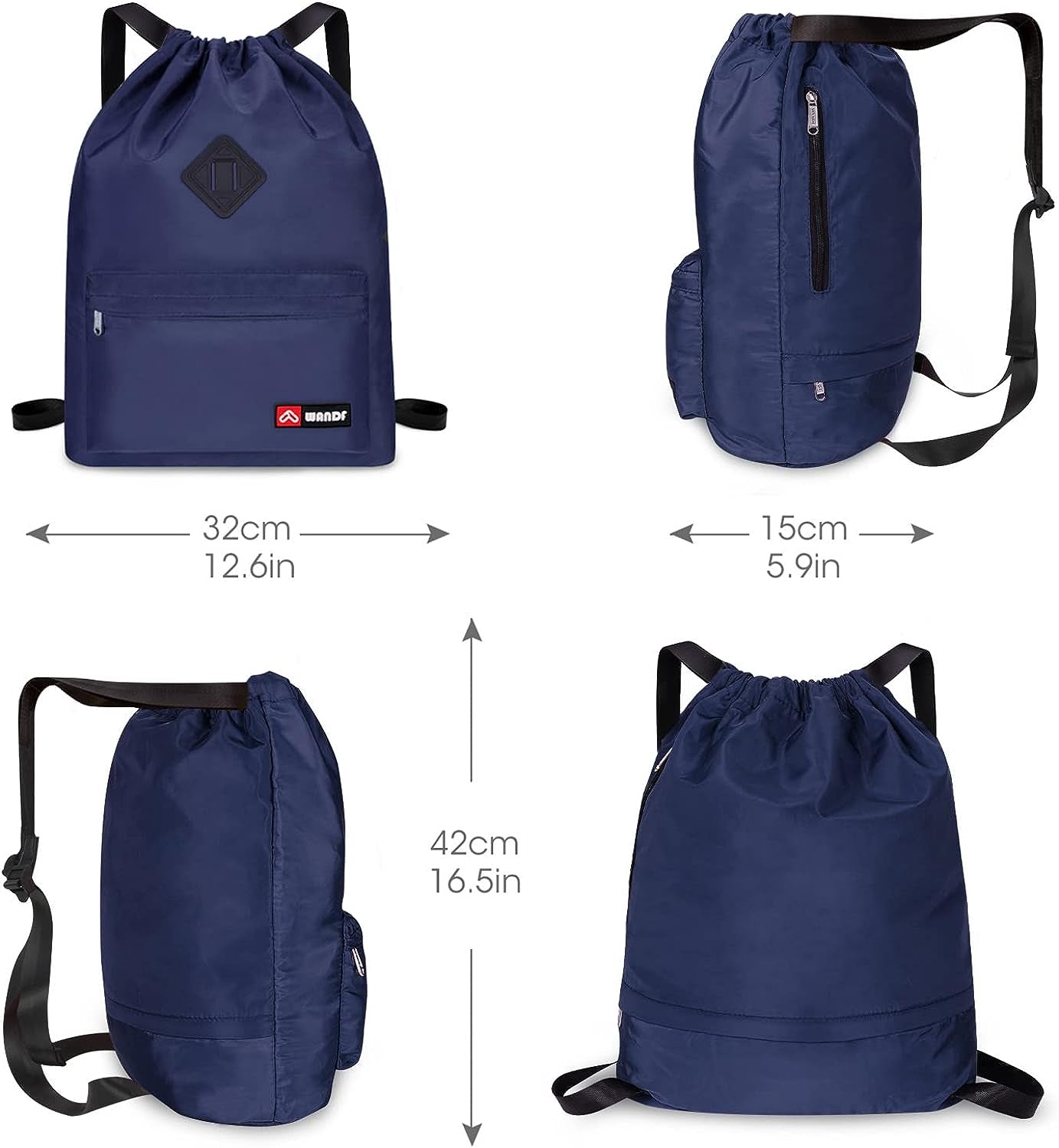 Water-Resistant Nylon Drawstring Backpack with Wet Pocket - Suitable for Gym, Shopping, Sports, and Yoga - Convenient String Bag Sackpack Design - Blue