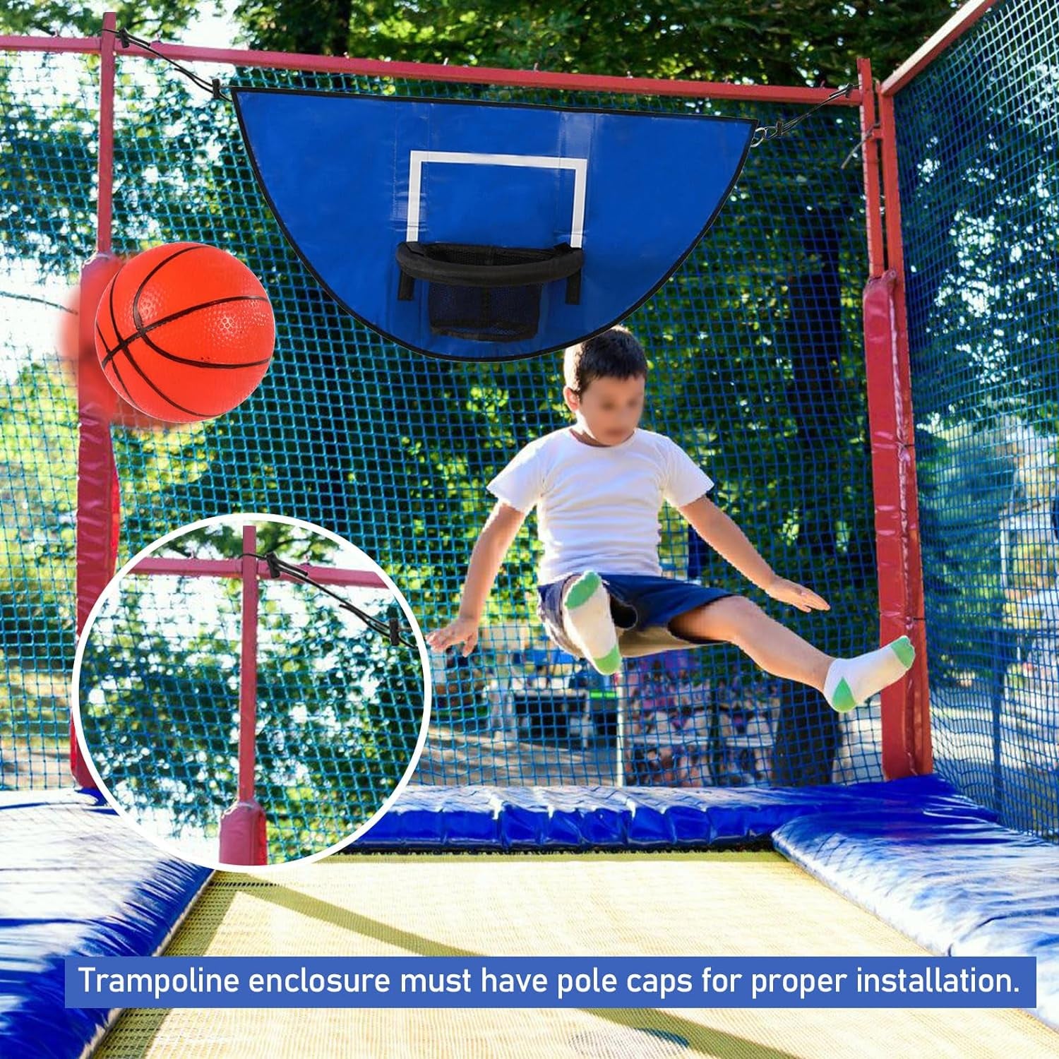 Durable Trampoline Basketball Attachment with Breakaway Rim, Waterproof Design, and Inclusive Mini Balls and Pump - Perfect for Indoor and Outdoor Use by Kids and Teens