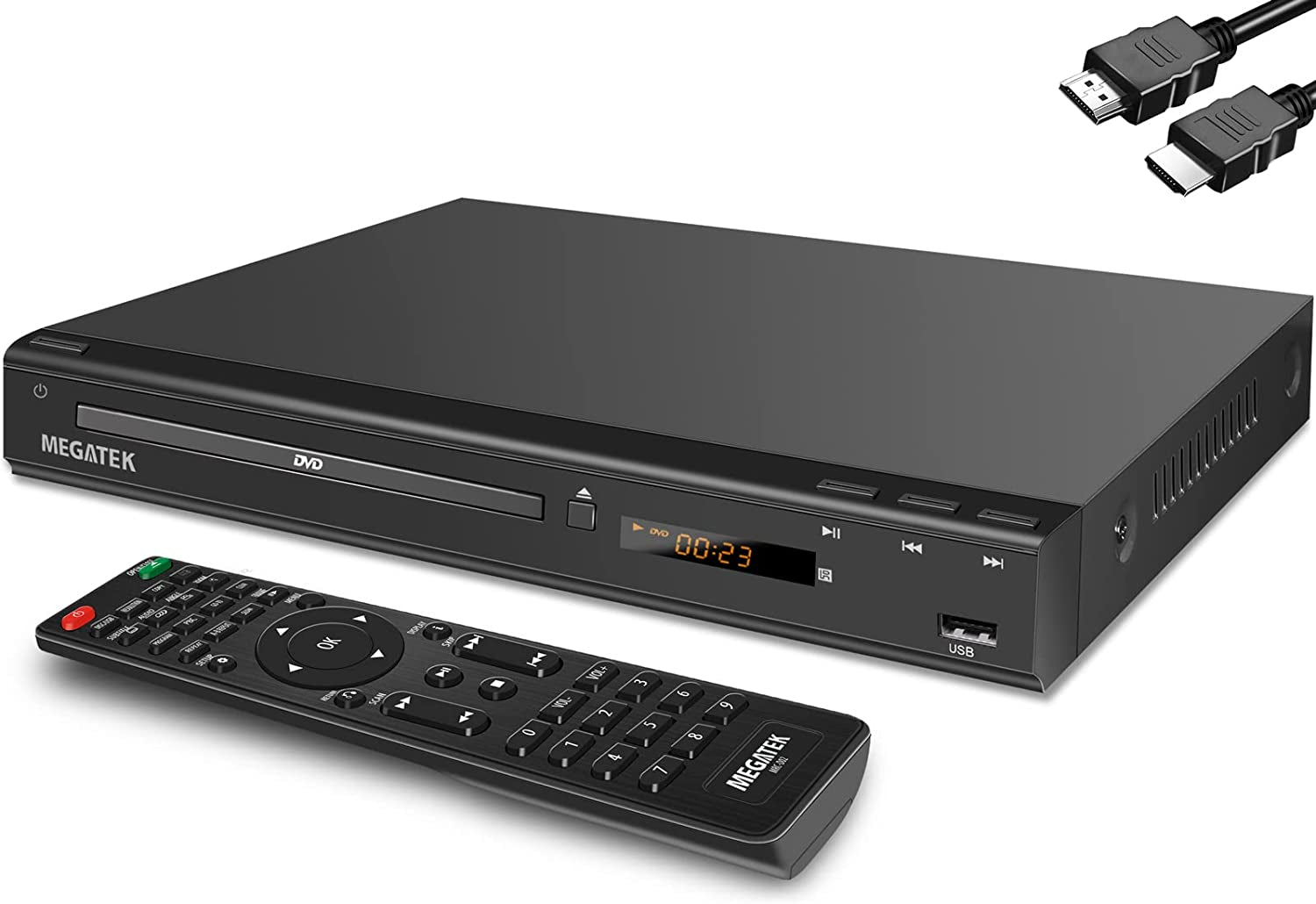 HDMI Multi-Region DVD Player for TV (1080P Upscaling) - CD Player for Home Stereo System - USB Port - Coaxial Digital Audio Out - Metal Casing - Remote Control - Includes HDMI and RCA Cables