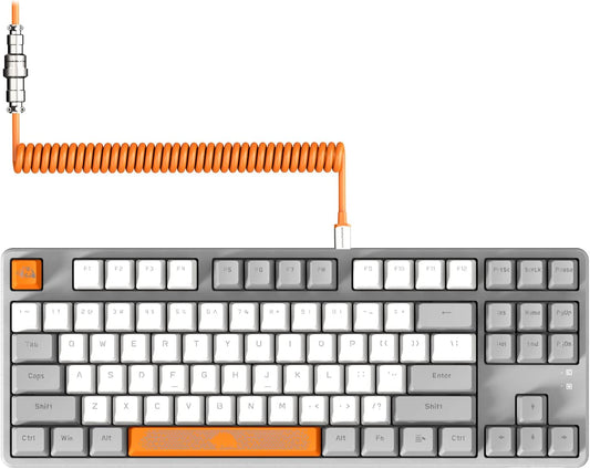 AK873 75% Wired Gaming Keyboard - Hot-Swap Blue Switch, PBT Keycaps, Rainbow LED Backlighting. TKL Ergonomic Mechanical Keyboard with Custom Coiled USB-C Cable for PC, Mac, PS4, Xbox Gamers Grey White