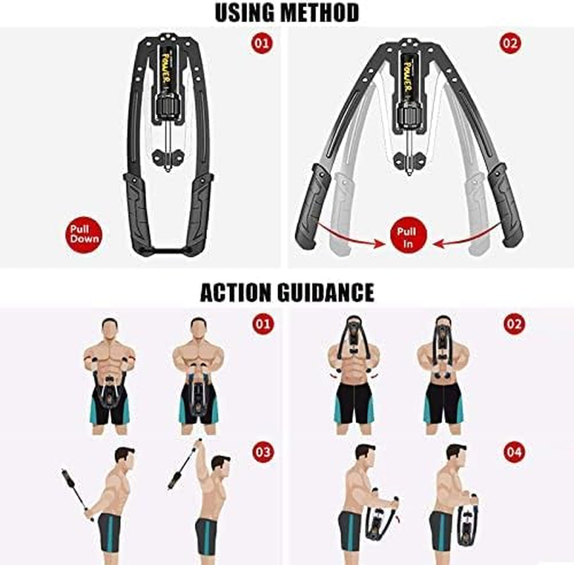 Adjustable Hydraulic Power Chest Expander - Strengthen Arms, Shoulders. Resistance: 22-440lbs. Home Gym Equipment.