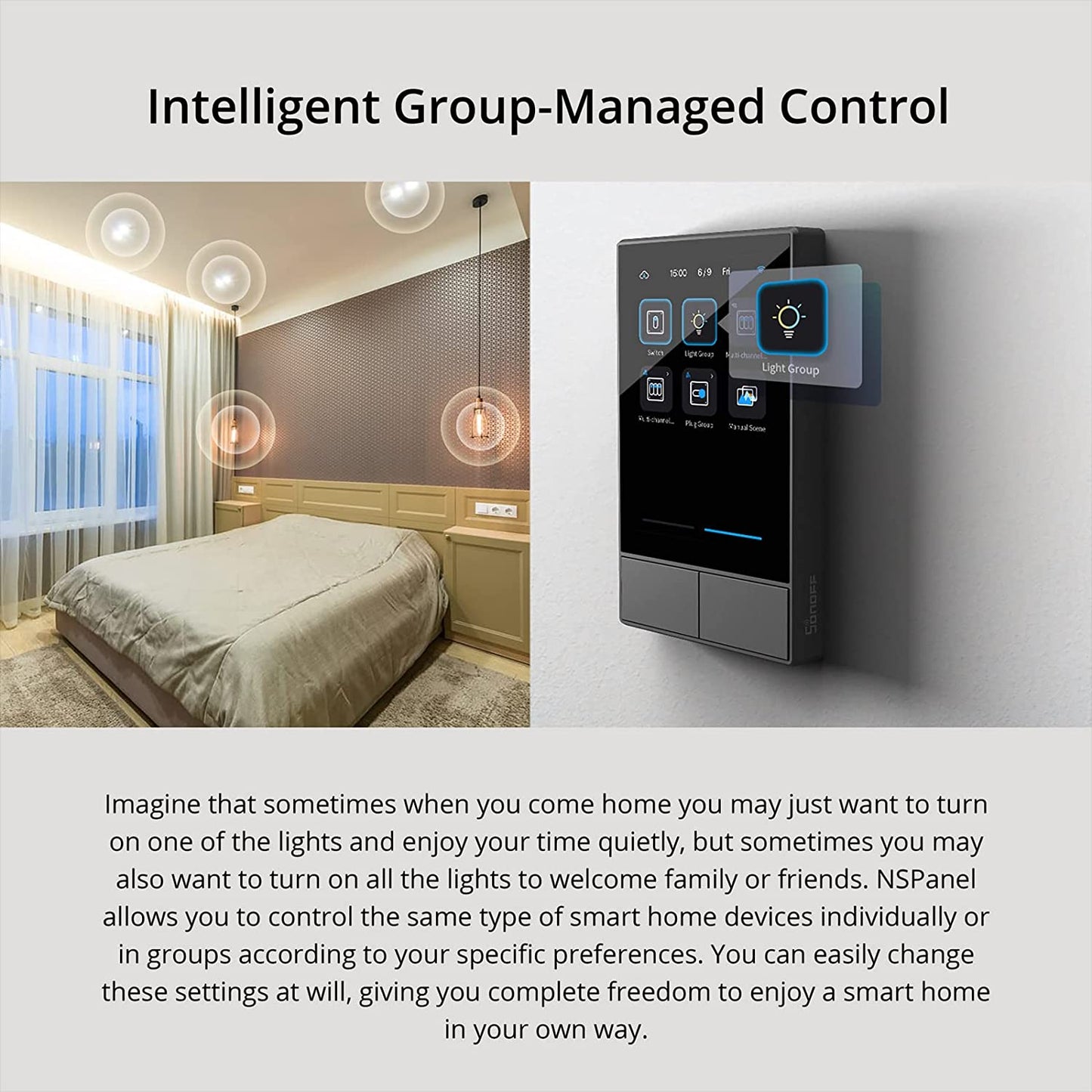 Wifi Wall Switch (2 Groups) Nspanel-US Wireless Home Automation Switch, Application Control, Smart Scene, Compatible with Alexa/Google Home, Wireless Thermostat