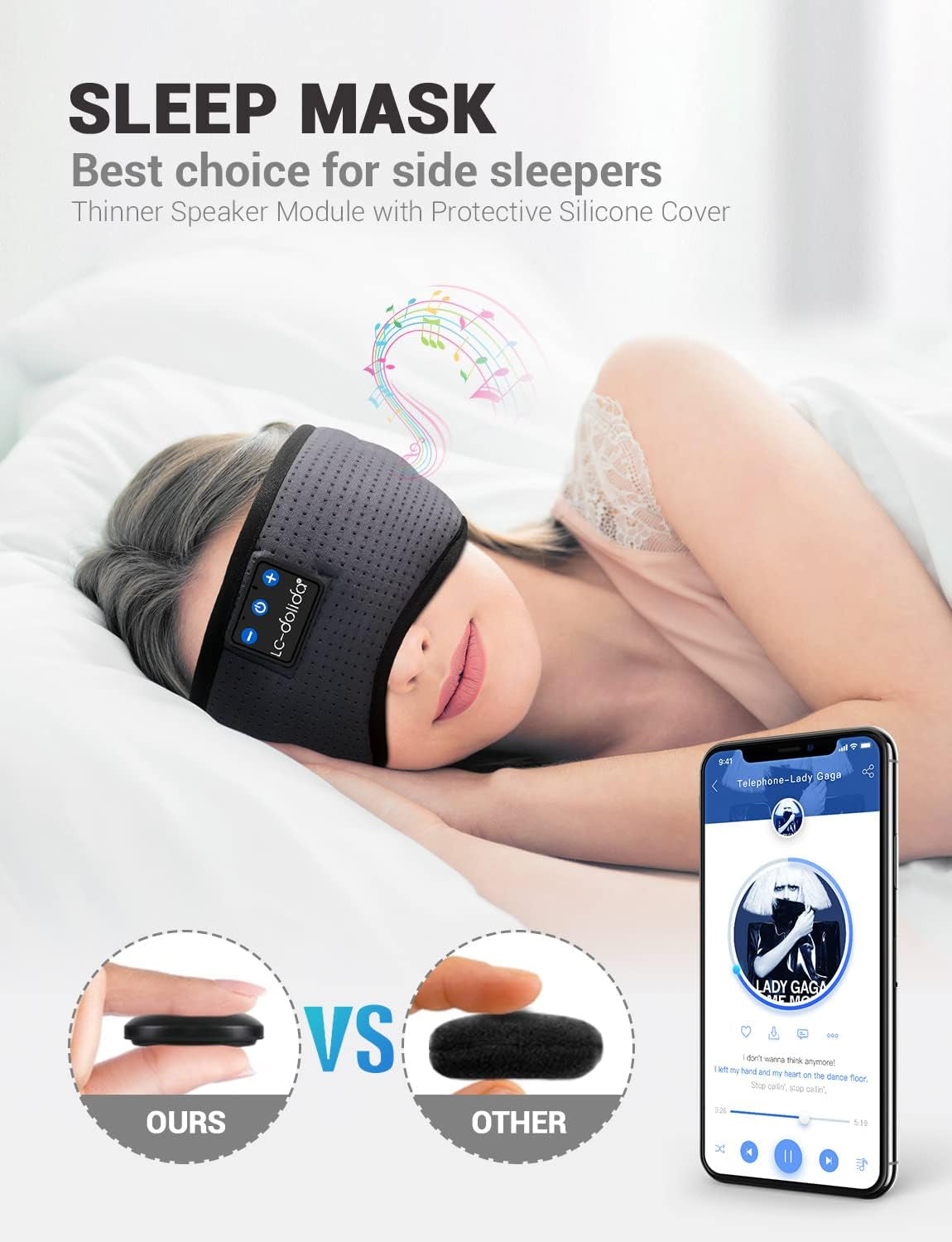 Wireless Bluetooth 5.2 Sleep Headband with Breathable Design - Ideal for Side Sleepers, Office Use, Air Travel, and Unique Gifting - Includes Sleep Earbuds, Eye Mask, and Ear Plugs