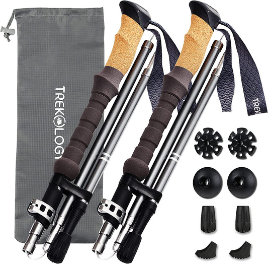 Collapsible Lightweight Hiking Poles - Nordic Walking Sticks for Seniors and Women - Cork Pole Grip - Trekking Gear