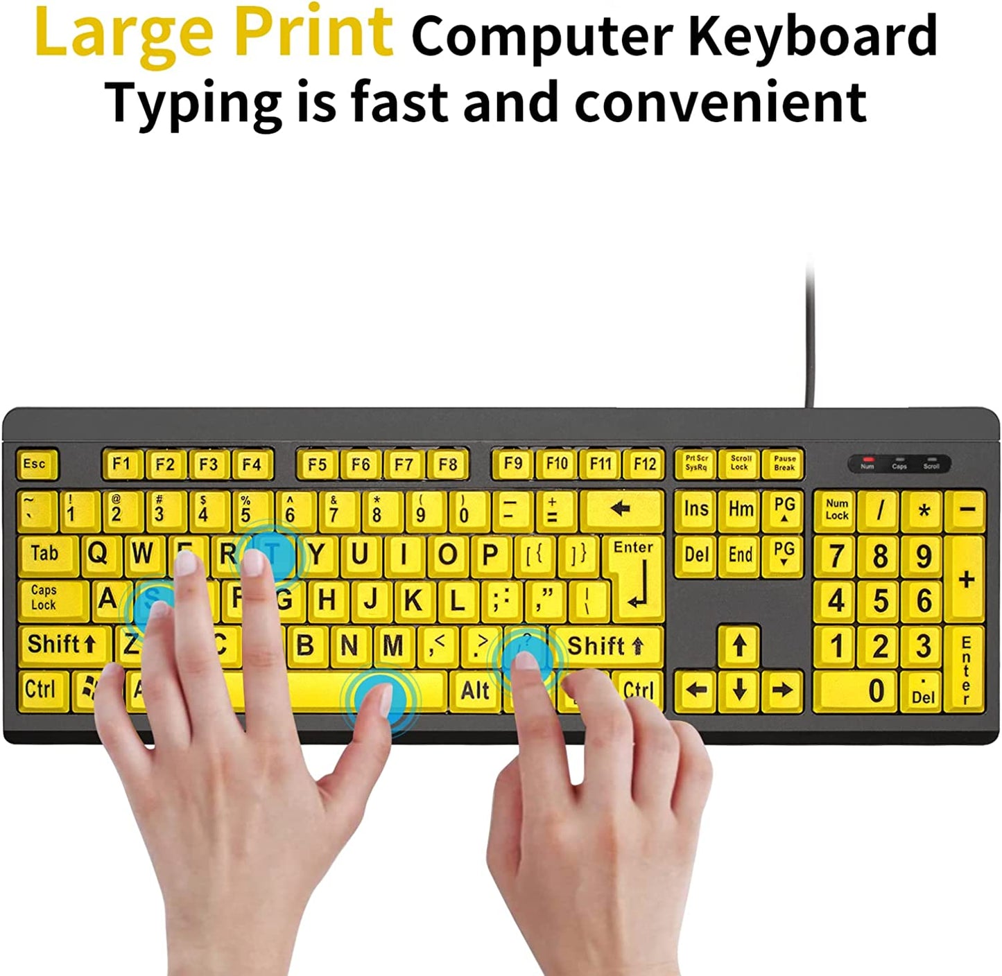 Large Print Computer Keyboard: Wired USB High Contrast Keyboard for Visually Impaired, Seniors, Students, and Computer Beginners