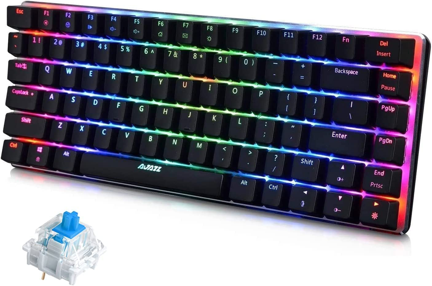 Compact Metal Panel Gaming Keyboard with RGB LED Backlighting - AK33, Wired Mechanical Keyboard with 82 Keys. Offers 20 Lighting Effect Modes for Windows PC Gamers (RGB Black Switch)