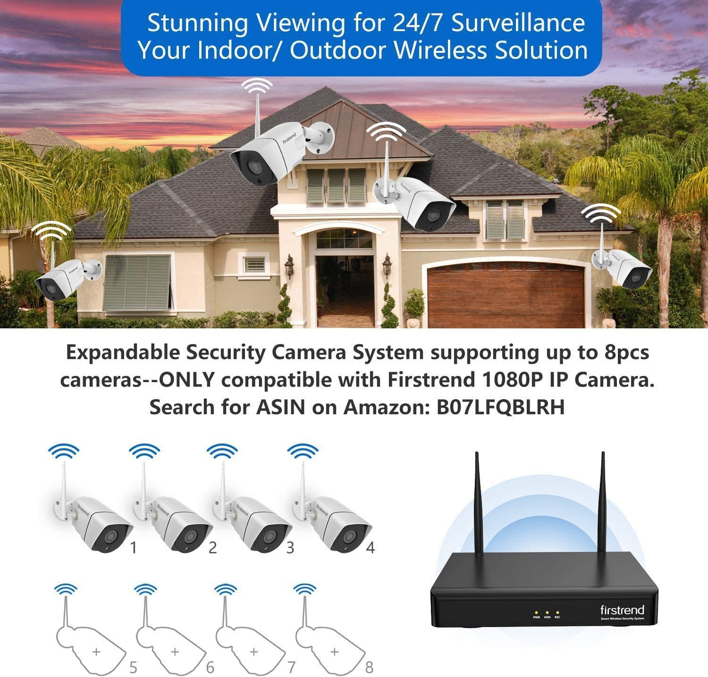 1080P Wireless NVR System with 4Pcs 1.3MP IP Security Camera - Wireless Security Camera System with 65Ft Night Vision, Easy Remote View, P2P CCTV Camera System (No Hard Drive Included)