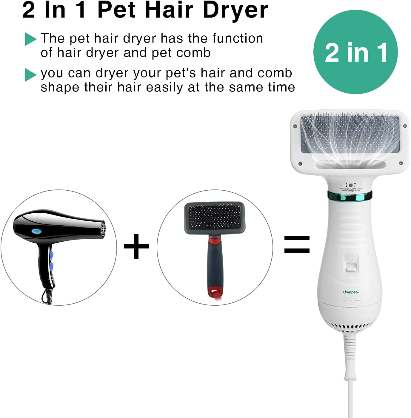  2-in-1 Portable Pet Hair Dryer with Adjustable Temperature Settings, Low Noise, and Pet Care Accessories - Ideal for Grooming Medium, Small, and Large Dogs and Cats