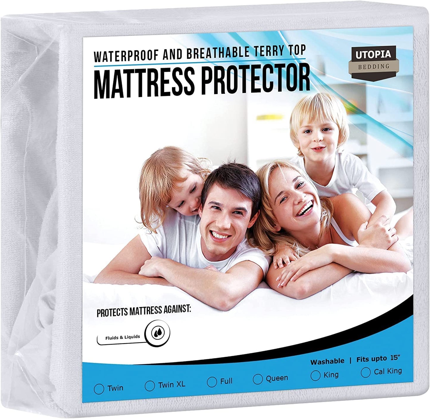 Waterproof Terry Top Mattress Protector Twin 200 GSM, Mattress Cover, Breathable, Fitted Style with Stretchable Pockets
