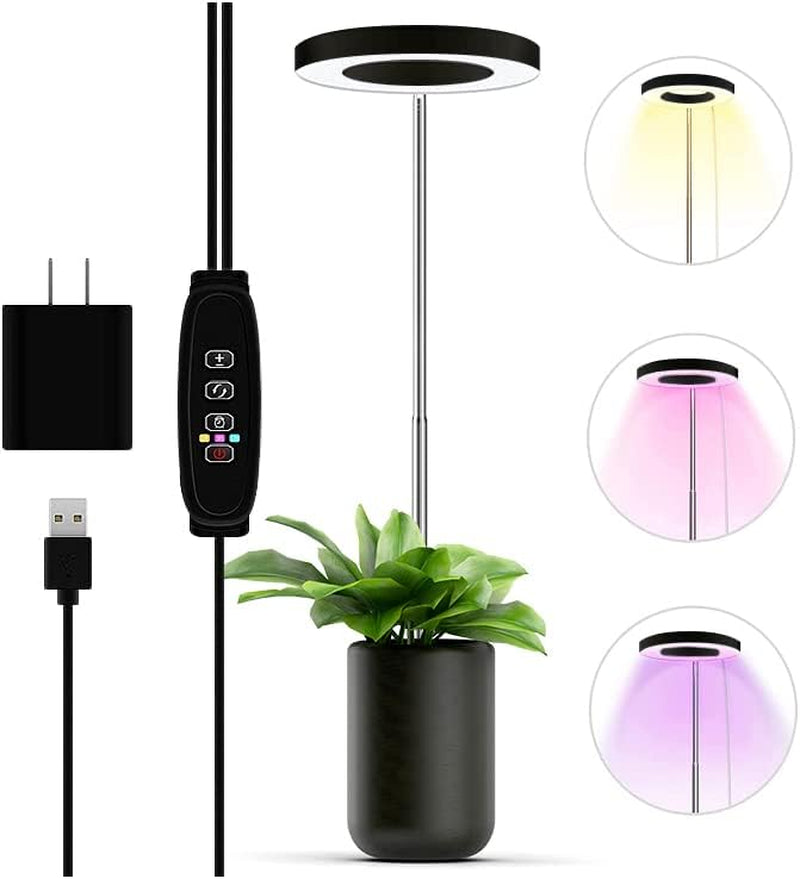 Full Spectrum LED Grow Light: Designed for Indoor Small Plants. Features Height Adjustable with Auto On/Off Timer (3/9/12H) and 3 Colors Halo Grow Lights. Also, 10-Level Dimmable Brightness for optimal plant growth.