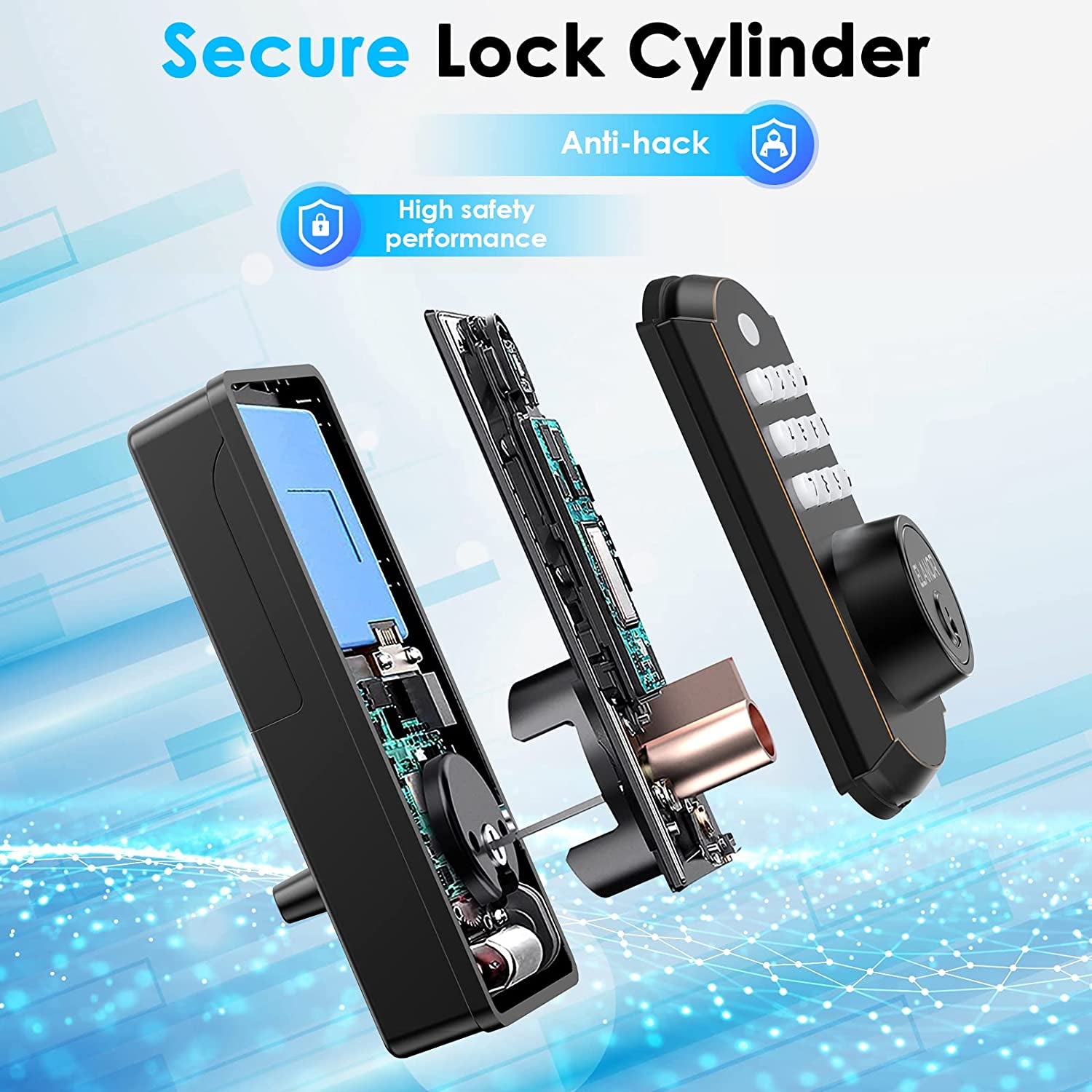 Smart Lock, Keyless Entry Door Lock with Bluetooth, Electronic Deadbolt with Keypads Easy to Install, 50 User Codes, Security Waterproof Smart Locks for Front Door, Home Use, Apartment
