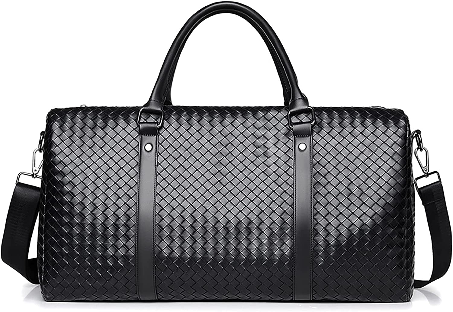 Men's Black Leather Travel Duffle Bag - Stylish Carry On Weekender for Business, Sports, and Gym