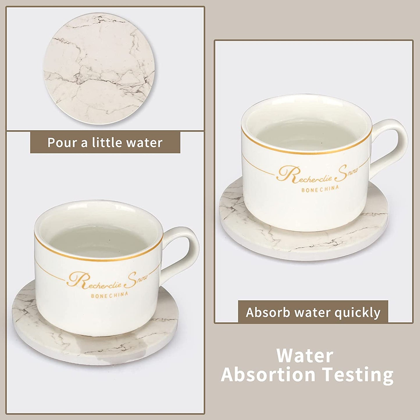 Set of 6 White Marble Coasters with Holder - Highly Absorbent Ceramic Drink Coasters, Perfect for Bars and Tables. These Modern Coasters make for a Cute and Practical Gift.