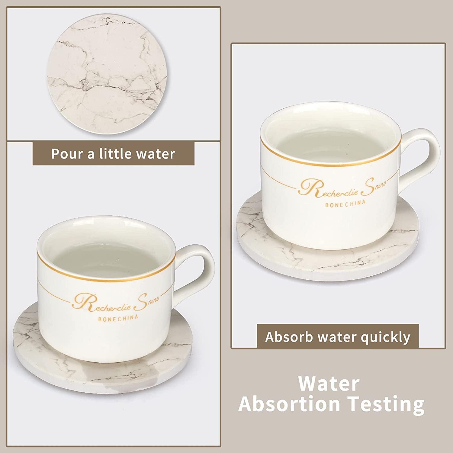 Set of 6 White Marble Coasters with Holder - Highly Absorbent Ceramic Drink Coasters, Perfect for Bars and Tables. These Modern Coasters make for a Cute and Practical Gift.