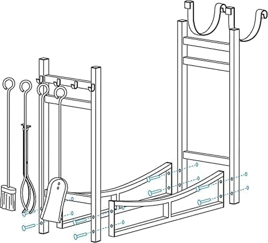 Spacious Firewood Rack with Fireplace Tools - Indoor/Outdoor Fireplace Tool Organizer, Robust Kindling Holder, Sturdy Wood Storage Log Rack, Stacker Stand with Stove Accessories in Black