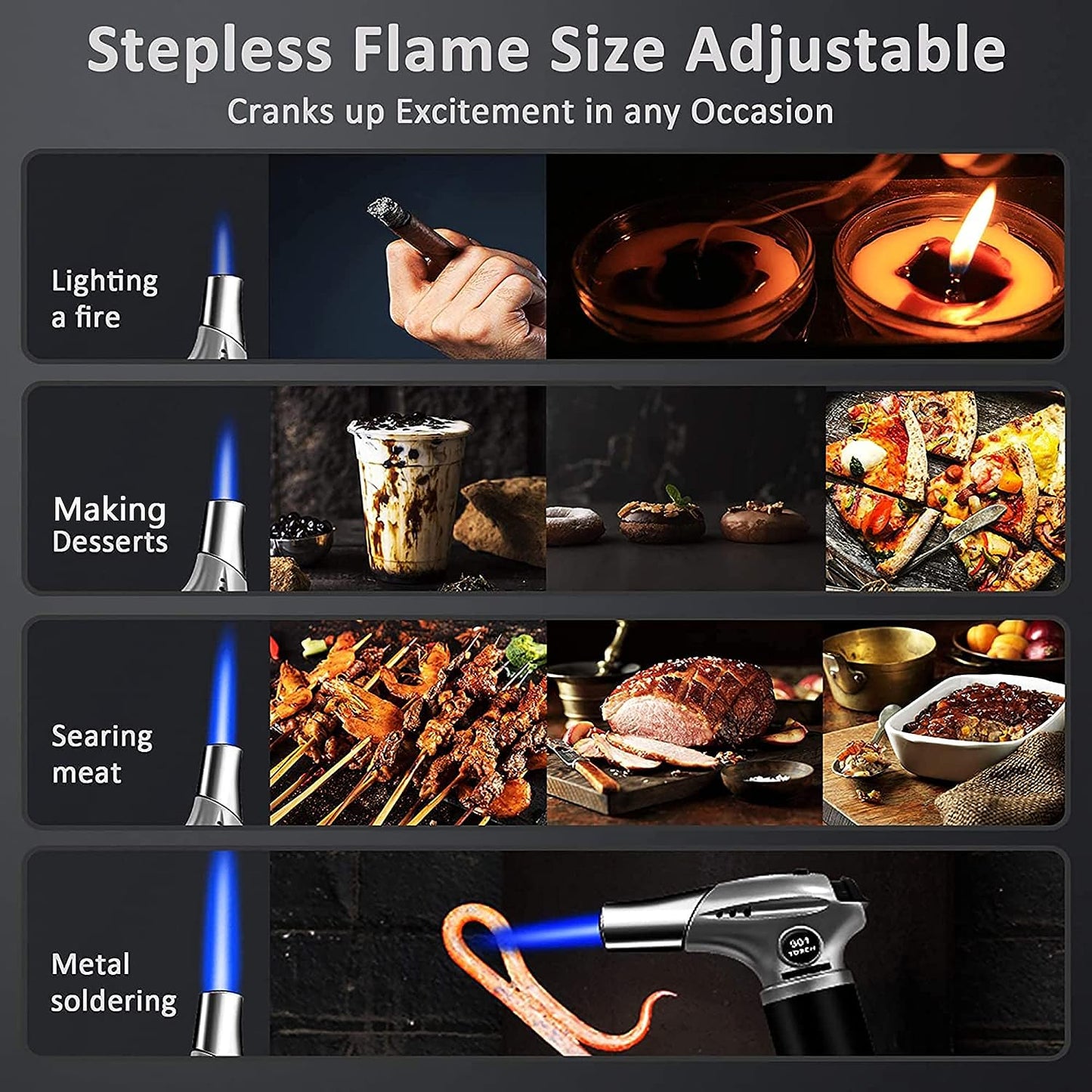  Butane Torch: Refillable Kitchen Torch Lighter with Safety Lock and Adjustable Flame for Culinary Applications - Ideal for Creme Brulee, BBQ, Baking, and Desserts (Gas Not Included)