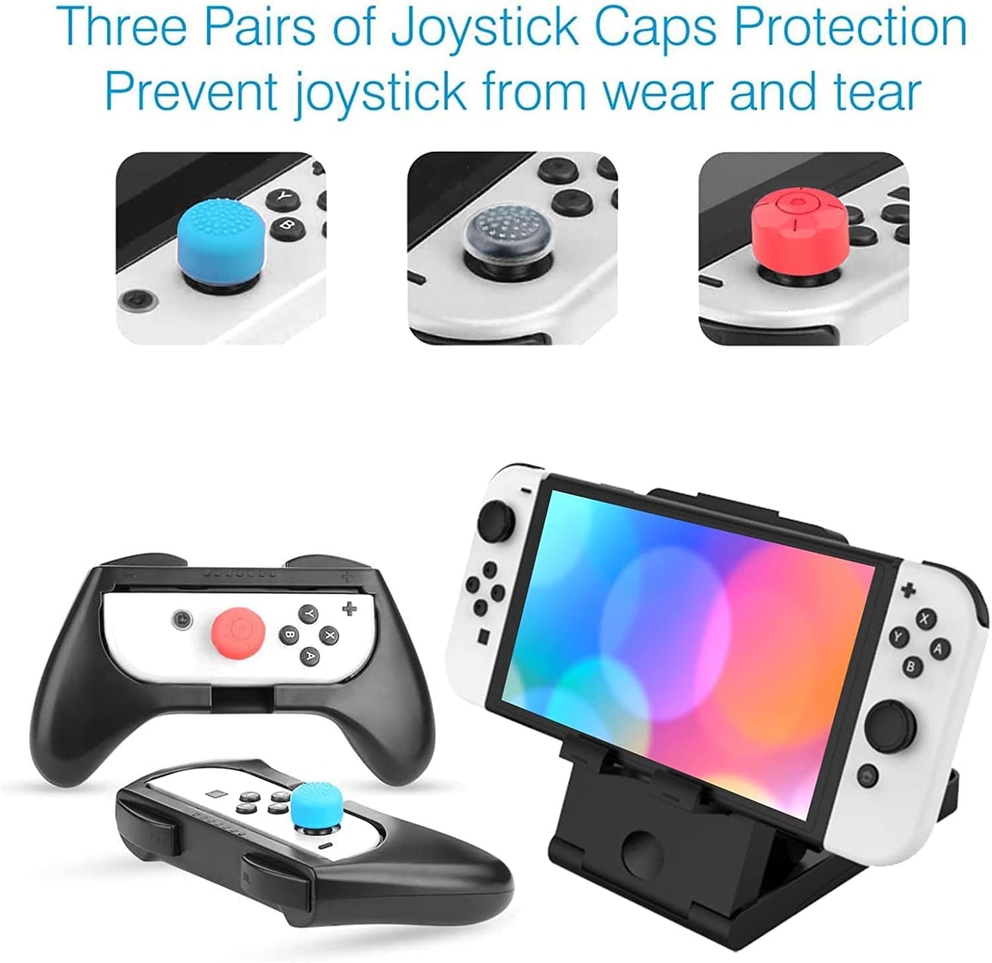 Comprehensive Nintendo Switch Accessory Bundle: Case, Pouch, Cover, Joycon Grips, PlayStand, Screen Protector, Thumb Grips, and Caps