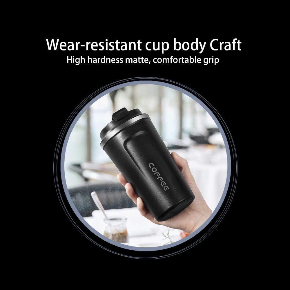 Insulated Coffee Travel Mug: Fashionable Stainless Steel Coffee Cup with Leak-Proof Lid, 13 oz Capacity, in Black Color