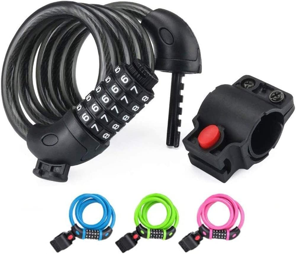 High Security 4 Feet Bicycle Lock with 5-Digit Combination, Heavy Duty Anti-Theft Cable Lock for Mountain Bikes, Including Mounting Bracket