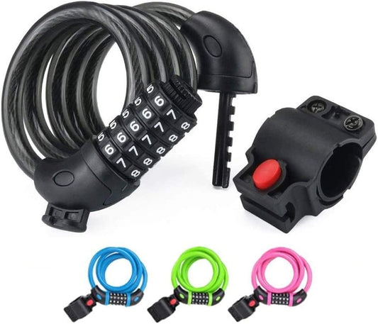 High Security 4 Feet Bicycle Lock with 5-Digit Combination, Heavy Duty Anti-Theft Cable Lock for Mountain Bikes, Including Mounting Bracket