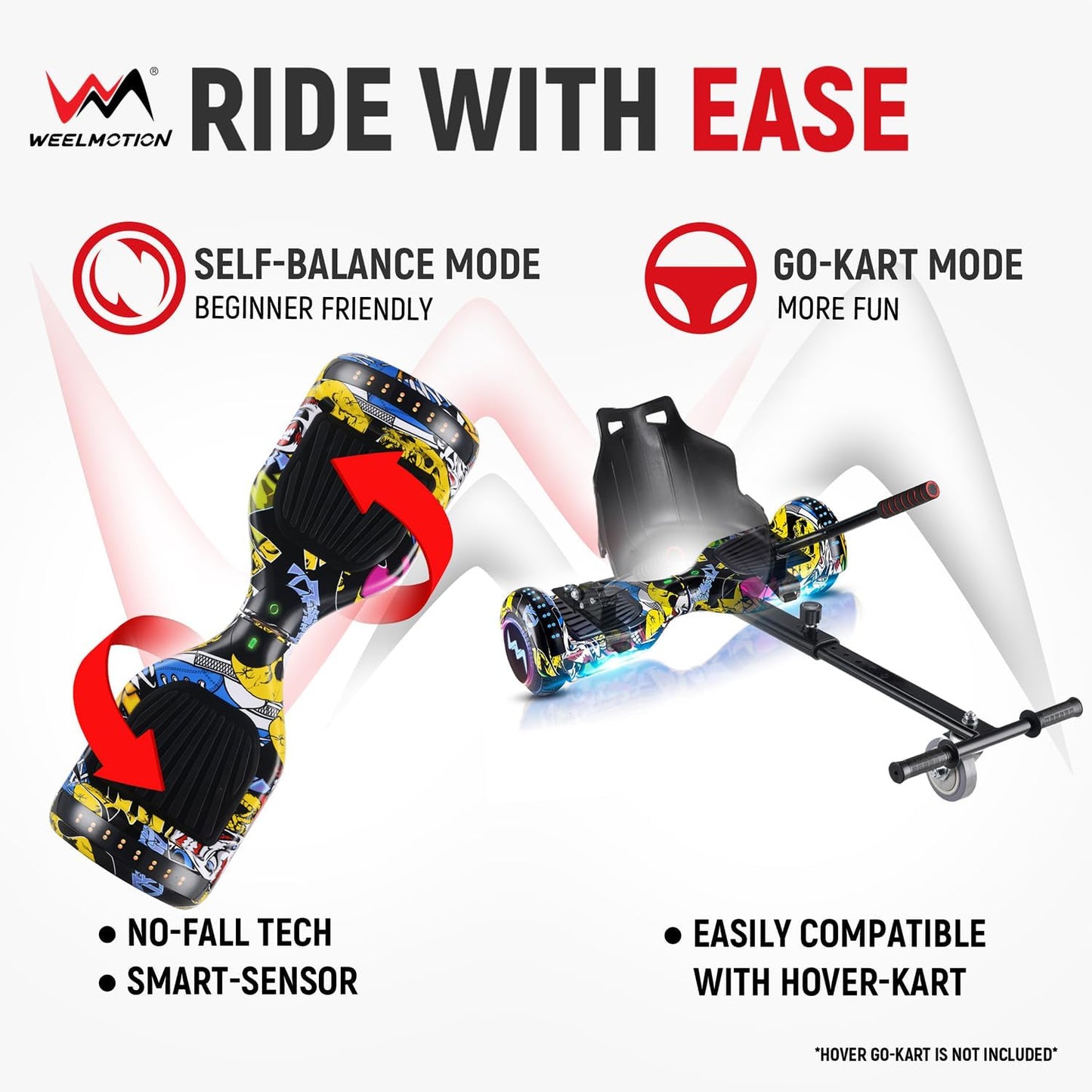 UL2272 Certified Hoverboard with Music Speaker, 6.5" All Terrain Wheels, Vibrant Lights, and Complimentary Hover Board Bag - Range up to 10 kms